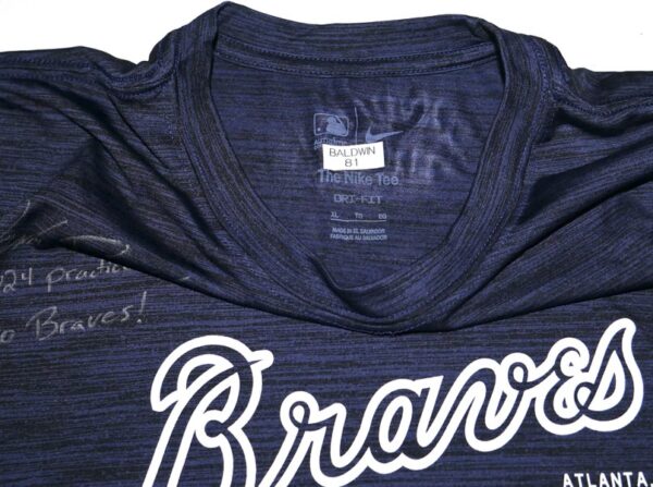 Drake Baldwin 2024 Practice Worn & Signed Official Blue Atlanta Braves BALDWIN 81 Nike Dri-Fit XL Shirt