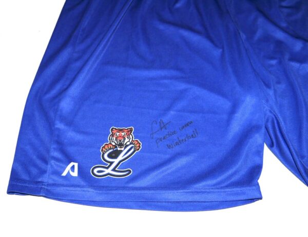 Logan Davidson 2024 Practice Worn & Signed Official Blue Tigres del Licey Shorts - Worn in Winter Ball!