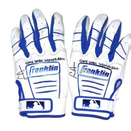 Logan Davidson 2024 Tigres del Licey Game Worn & Signed White & Blue Franklin Batting Gloves