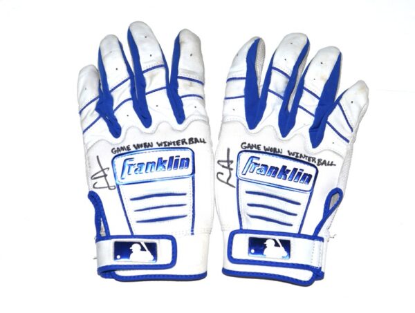 Logan Davidson 2024 Tigres del Licey Game Worn & Signed White & Blue Franklin Batting Gloves