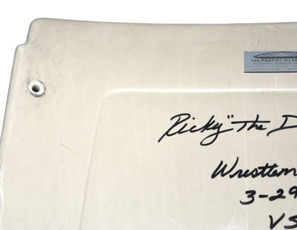 Ricky The Dragon Steamboat Autographed Signed WRESTLEMANIA III Detroit Pontiac Stadium Seatback #3 With Several Inscriptions!!!