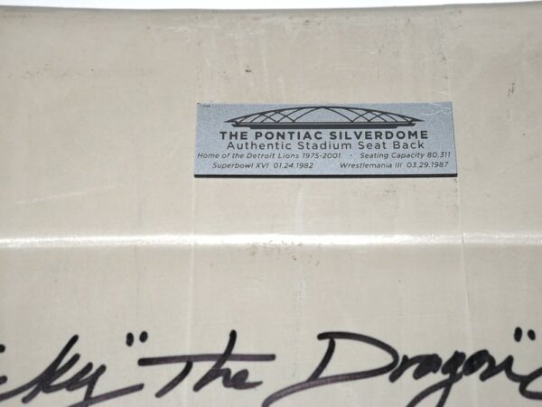 Ricky The Dragon Steamboat Autographed Signed WRESTLEMANIA III Detroit Pontiac Stadium Seatback #3 With Several Inscriptions!!!