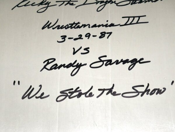 Ricky The Dragon Steamboat Autographed Signed WRESTLEMANIA III Detroit Pontiac Stadium Seatback #3 With Several Inscriptions!!!