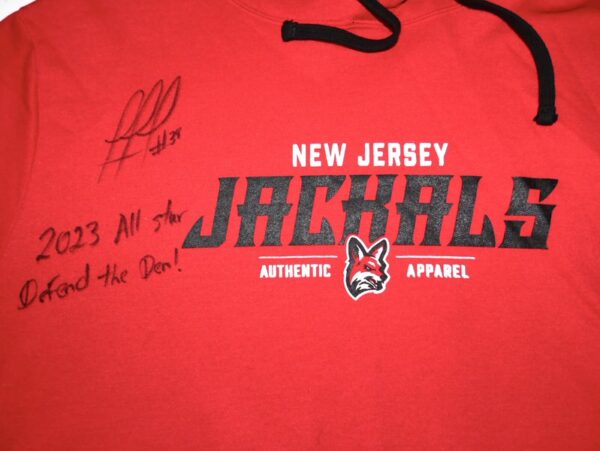 Rusber Estrada Batting Practice Worn & Signed Defend the Den! Official New Jersey Jackals 2XL Hooded Sweatshirt