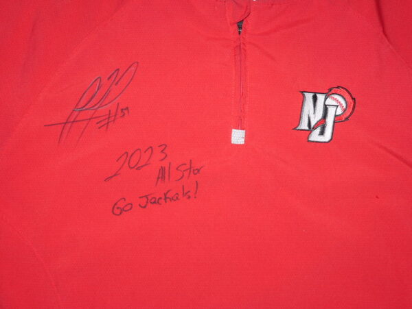 Rusber Estrada Batting Practice Worn & Signed Official New Jersey Jackals Russell Quarter Zip Pullover