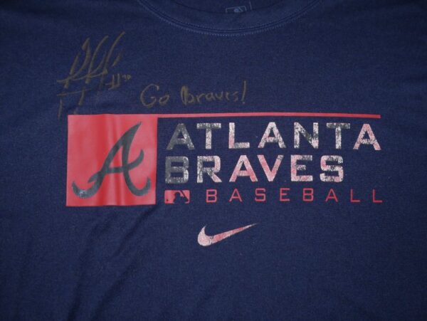 Rusber Estrada Practice Worn & Signed Official Atlanta Braves Baseball Long Sleeve Nike Dri-Fit XXL Shirt