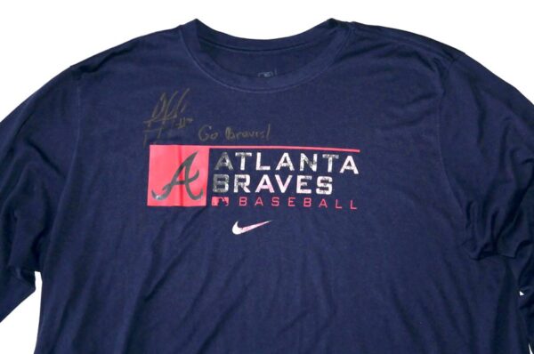 Rusber Estrada Practice Worn & Signed Official Atlanta Braves Baseball Long Sleeve Nike Dri-Fit XXL Shirt