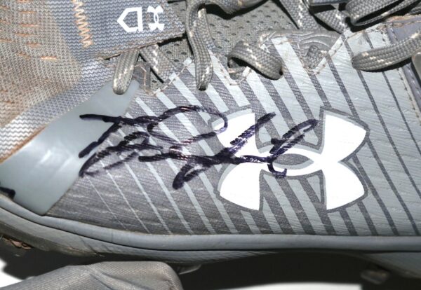 TJ Rumfield 2024 Scranton Wilkes-Barre RailRiders #86 Game Worn & Signed Grey & White Under Armour Baseball Cleats