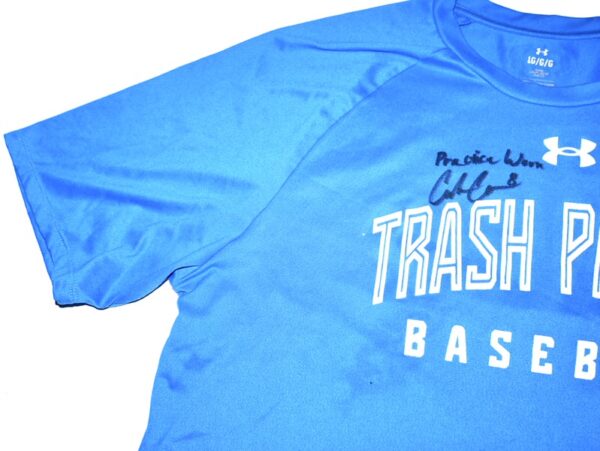 Coleman Crow Practice Worn & Signed Official Blue Rocket City Trash Pandas Baseball Under Armour Shirt