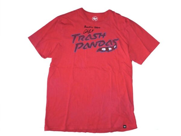 Coleman Crow Practice Worn & Signed Official Red & Blue Rocket City Trash Pandas '47 Shirt