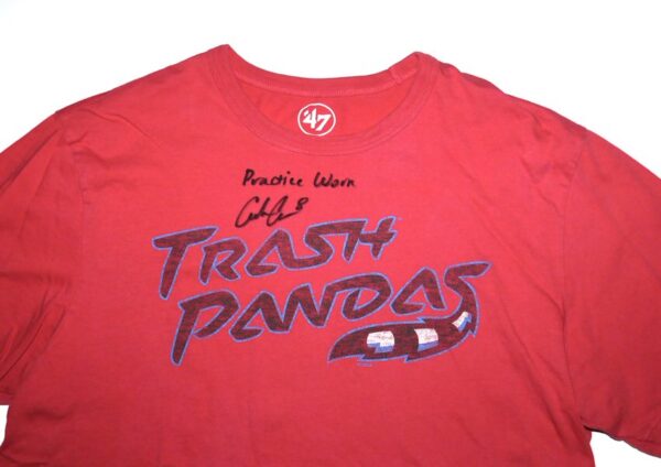 Coleman Crow Practice Worn & Signed Official Red & Blue Rocket City Trash Pandas '47 Shirt