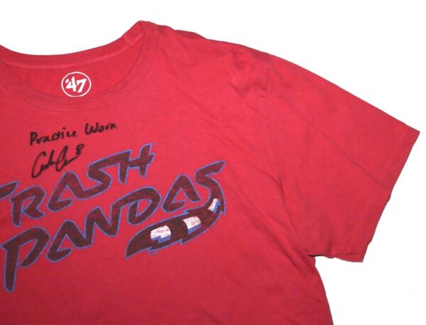 Coleman Crow Practice Worn & Signed Official Red & Blue Rocket City Trash Pandas '47 Shirt