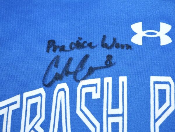 Coleman Crow Practice Worn & Signed Official Blue Rocket City Trash Pandas Baseball Under Armour Shirt