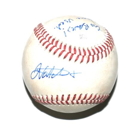 Javier Valdes Mississippi Braves Signed Go Braves! Game Used Official Minor League Baseball