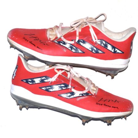 Logan O’Hoppe 2024 Los Angeles Angels Game Worn & Signed Custom Adidas Adizero Palm Trees #14 Baseball Cleats - Worn Multiple Games! One of Kind, Hand-Painted by Lucia Footwear!