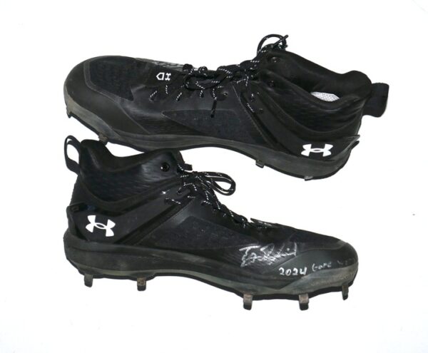 TJ Rumfield 2024 Scranton Wilkes-Barre RailRiders Game Worn & Signed Black & White Under Armour Baseball Cleats