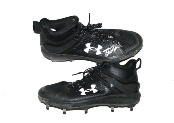 TJ Rumfield 2024 Scranton Wilkes-Barre RailRiders Game Worn & Signed Black & White Under Armour Baseball Cleats