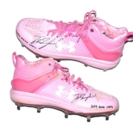 TJ Rumfield 2024 Scranton/Wilkes-Barre RailRiders Game Worn & Signed Pink Under Armour Baseball Cleats - Designed by UA for Mothers Day!