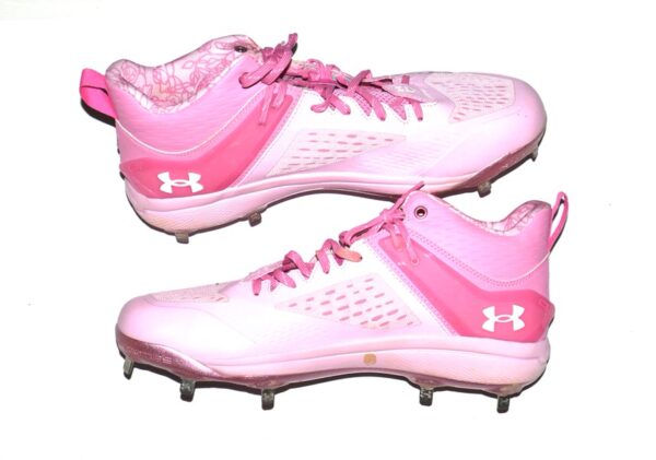 TJ Rumfield 2024 Scranton/Wilkes-Barre RailRiders Game Worn & Signed Pink Under Armour Baseball Cleats - Designed by UA for Mothers Day!