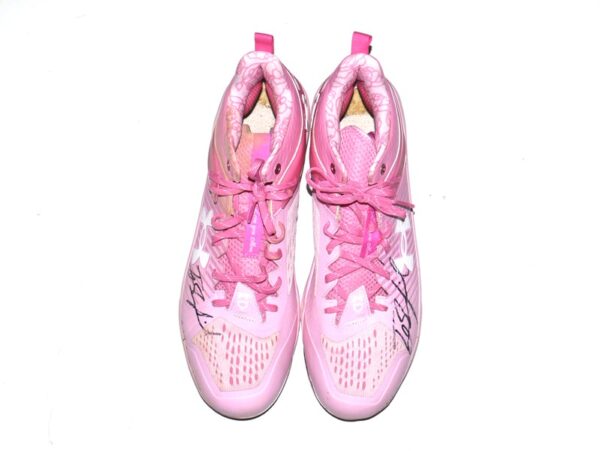 TJ Rumfield 2024 Scranton/Wilkes-Barre RailRiders Game Worn & Signed Pink Under Armour Baseball Cleats - Designed by UA for Mothers Day!