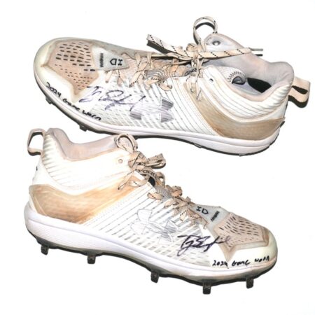 TJ Rumfield 2024 Scranton Wilkes-Barre RailRiders Game Worn & Signed White & Silver Under Armour Baseball Cleats