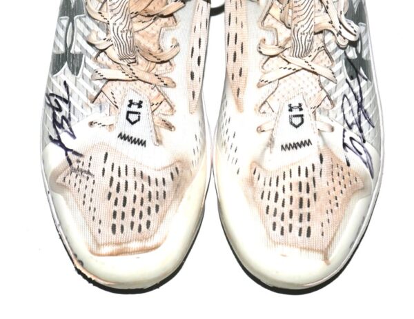 TJ Rumfield 2024 Scranton Wilkes-Barre RailRiders Game Worn & Signed White & Silver Under Armour Baseball Cleats